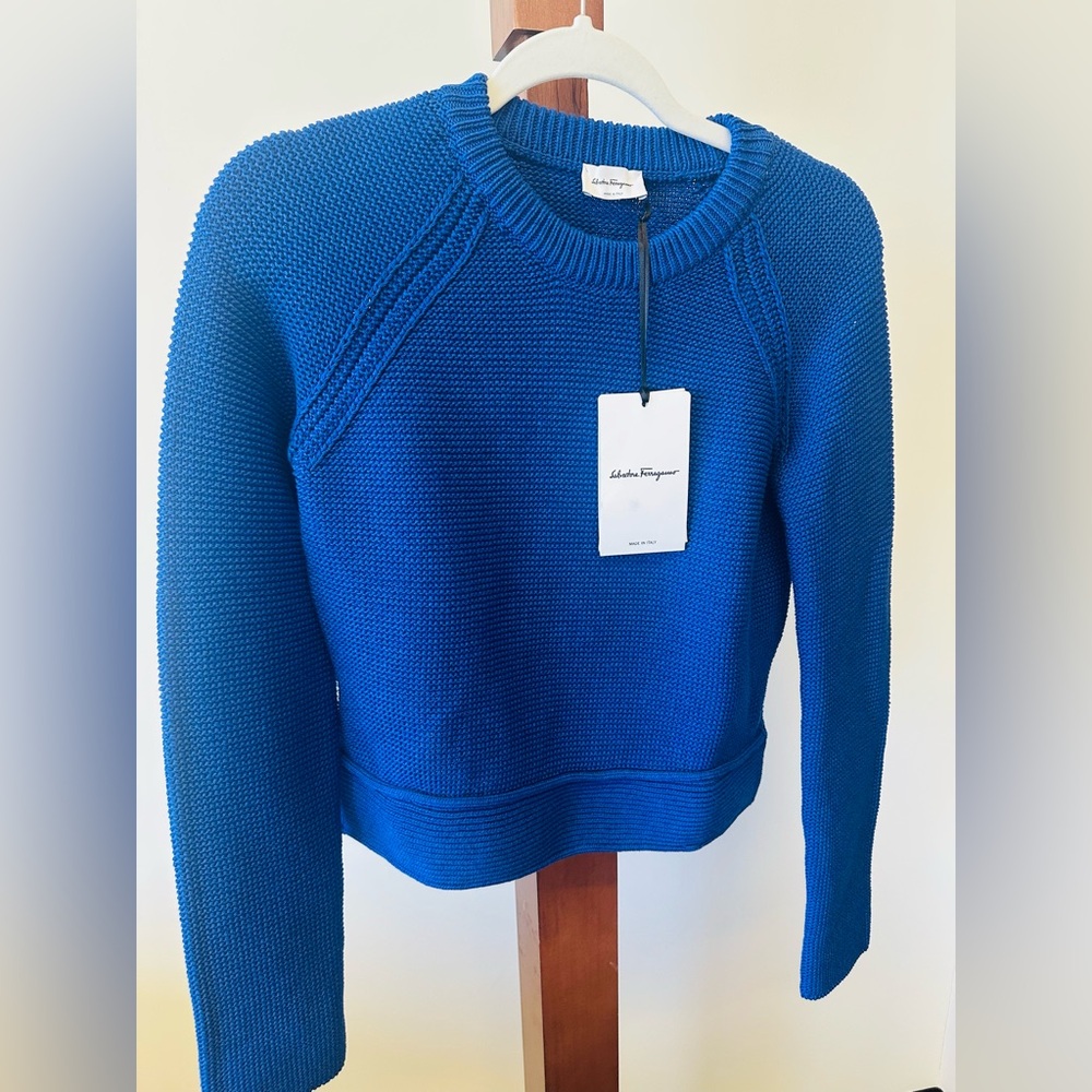 Salvatore Ferragamo Blue Knit Sweater NWT (Size L, Made in Italy)